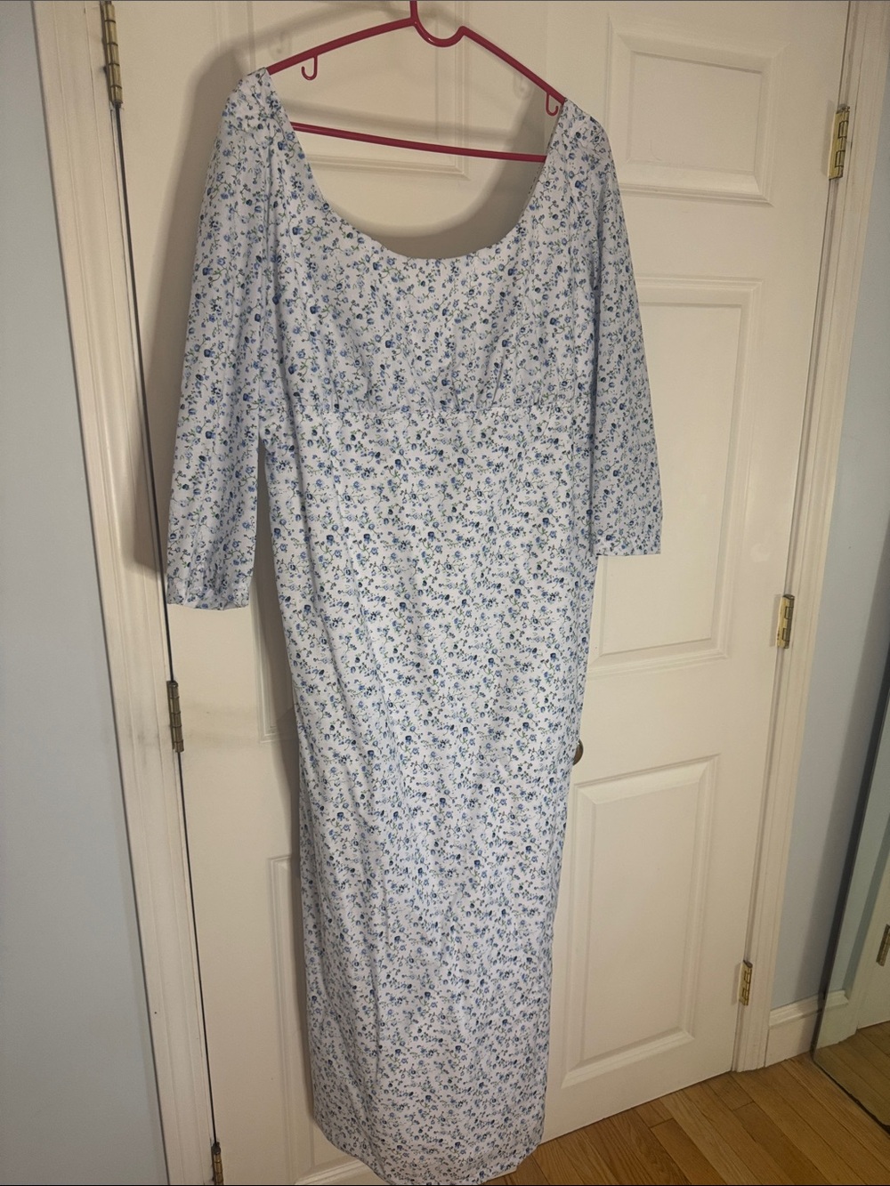 Blue Floral Scoop-Neck Regency Dress